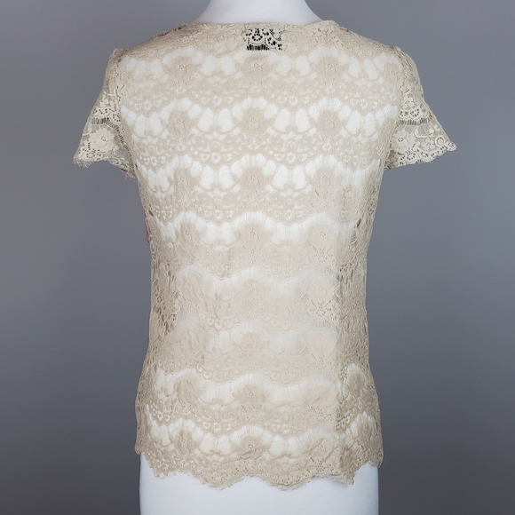 Porcelain Beige & Coral Lace Top - Picture 2 of 5
